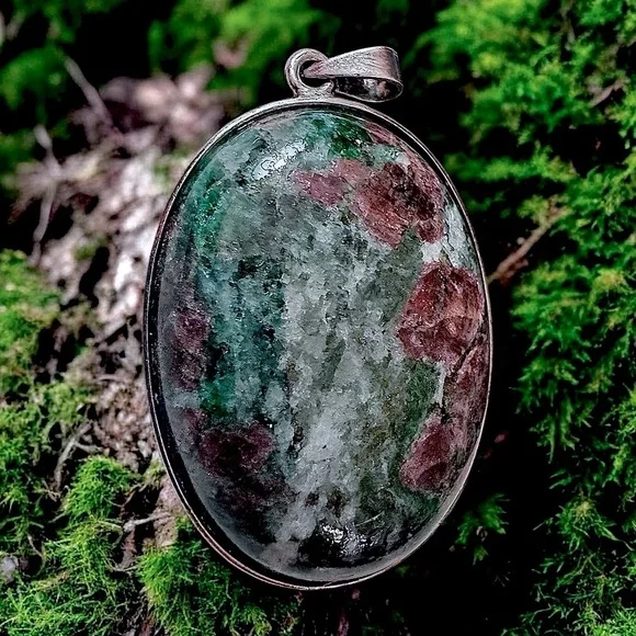 Rare Garnet Jadeite Eclogite Sterling Silver Pendant